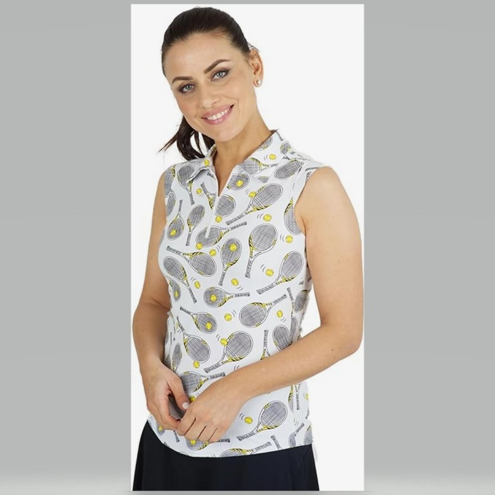 IBKUL UPF 50+  Venus Print Sleeveless Polo Shirt Tennis Print BRAND NEW NWT